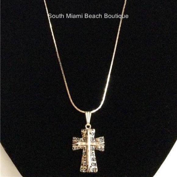Serenity Prayer Cross Necklace Silver Plated Message AA Al-Anon NA 18" - Picture 5 of 9
